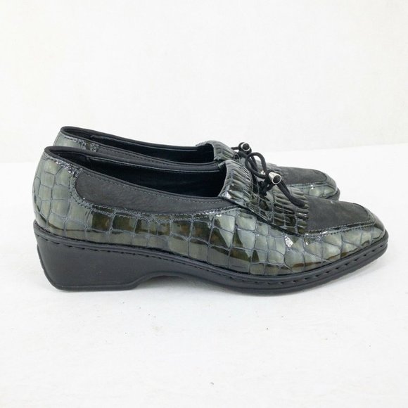ara Rachel Womens Loafer Green Size 7.5 Croco Print Patent Leather Tassel Wedge - Picture 6 of 9